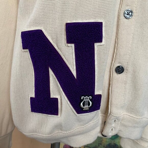 JANTZEN CLASSICS Off-White Cardigan Sweater Nazareth Letterman "N" Size Large - Picture 6 of 6